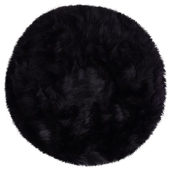Faux Fur Round Rug Fluffy Area Rugs for Bedroom 2 x 2 Feet Black - Picture 1 of 6